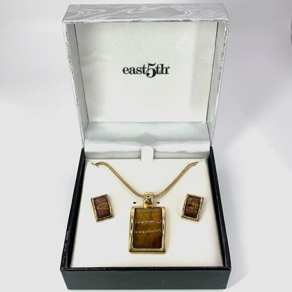 East 5th Necklace & Earring Gift Set Gold & Orange Faux Stone NIB - Picture 1 of 6